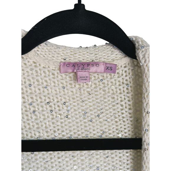 Calypso Fairy Sequin Open Front Cardigan XS Cream Boho Cottagecore Whimsical - Picture 3 of 6